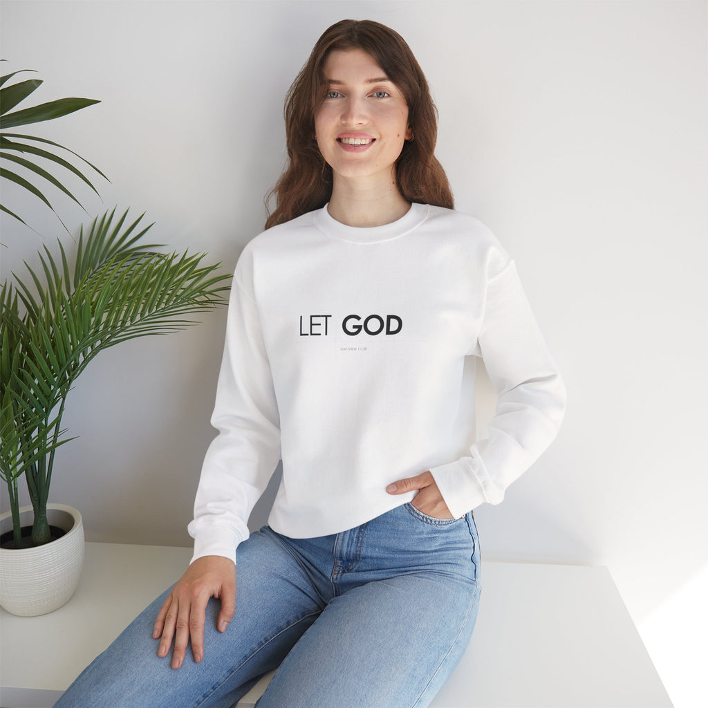 Let God Matthew 11:28 Crewneck Sweatshirt — Minimal Christian Faith Pullover