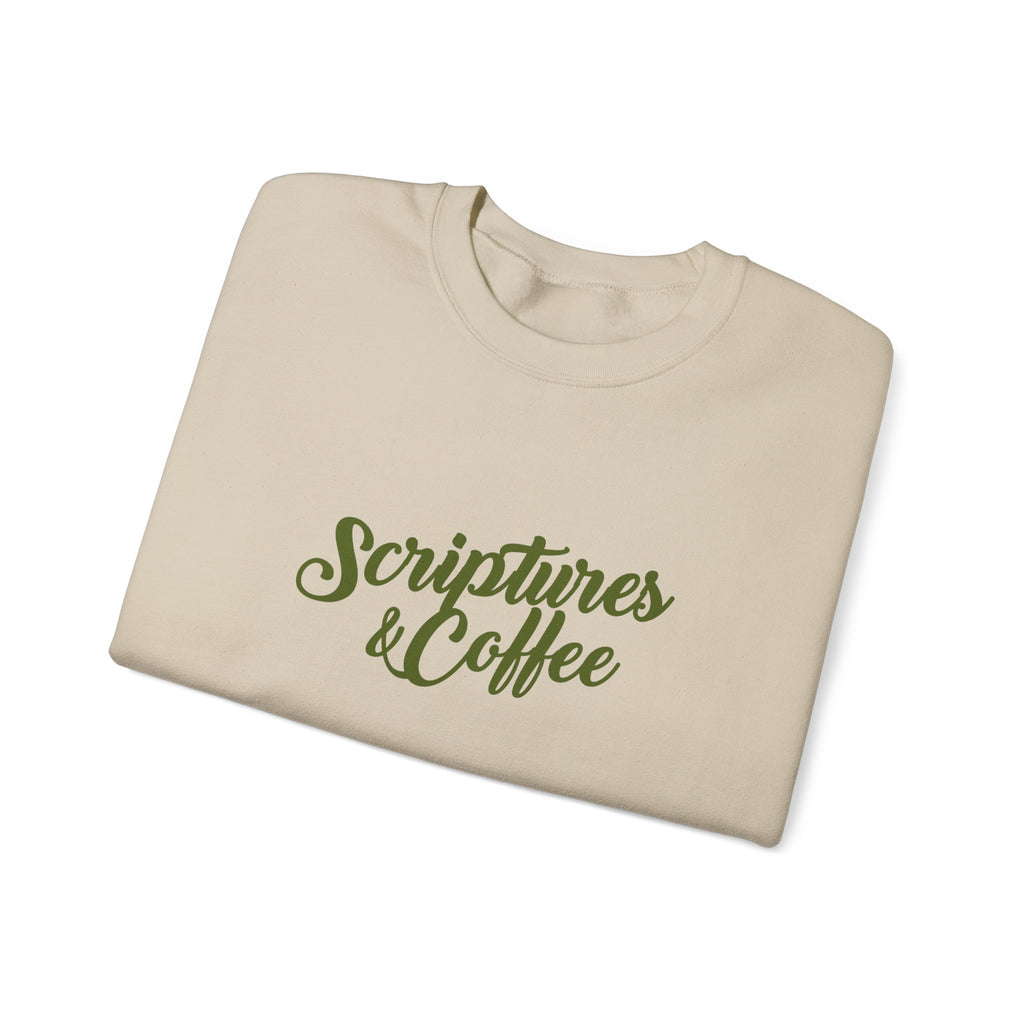 Scriptures & Coffee Crewneck Sweatshirt – Christian Faith & Coffee Graphic Pullover