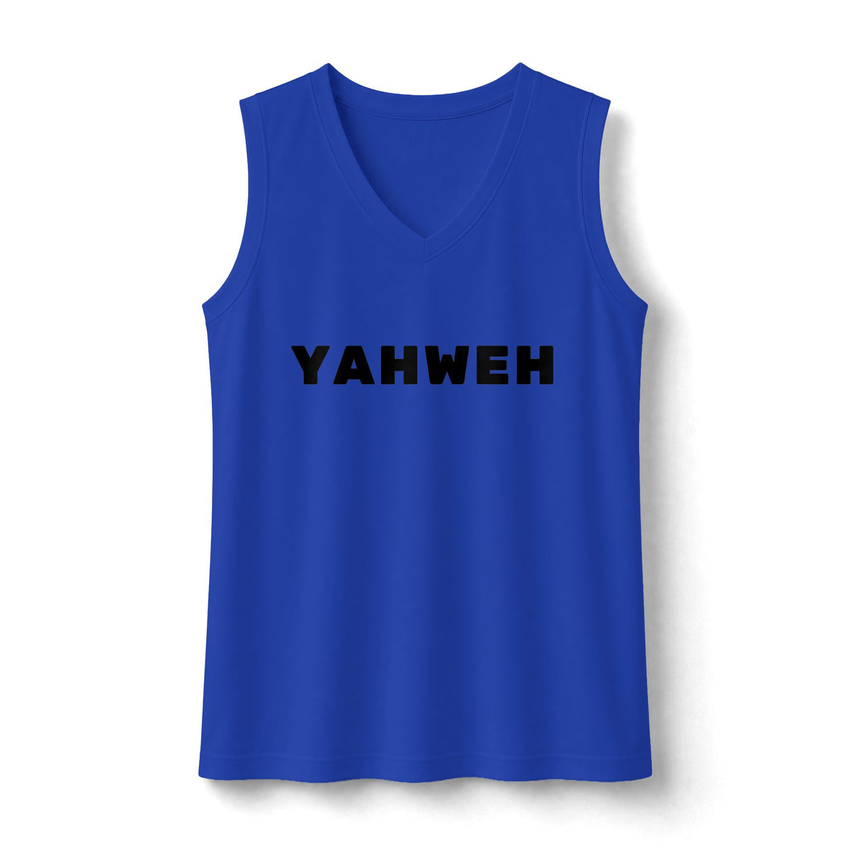 Yahweh V-Neck Sports Top — Black Letters Sleeveless Tee