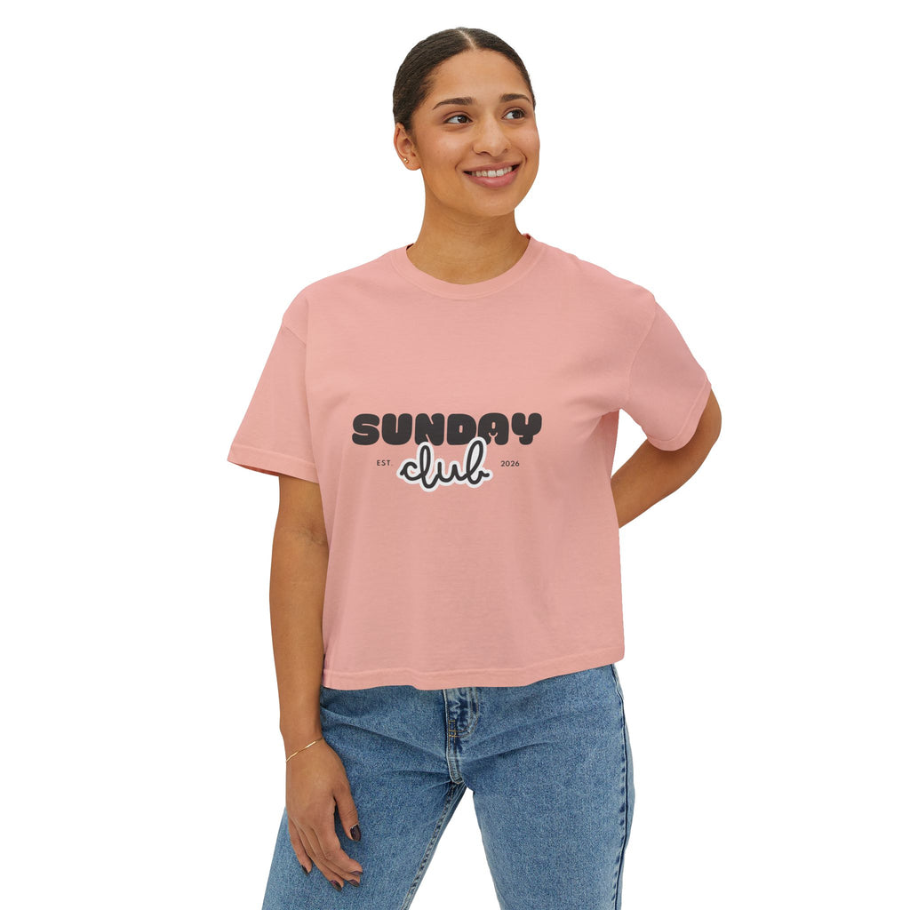 Sunday Club Women’s Boxy Tee — Casual Weekend Graphic Shirt