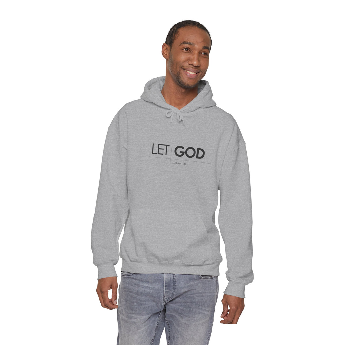 Let God, Matthew 11:28  Hoodie — Minimal Faith Graphic Pullover