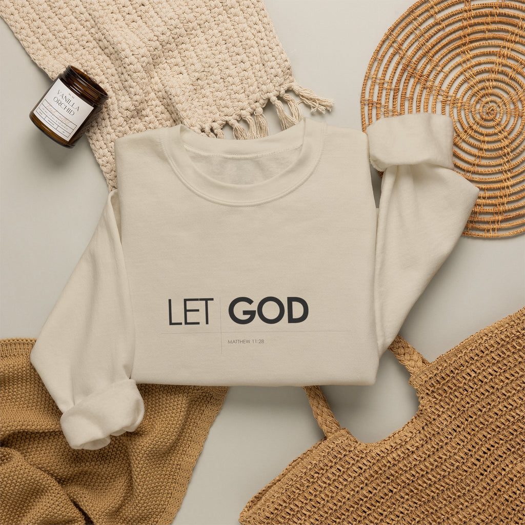 Let God Matthew 11:28 Crewneck Sweatshirt — Minimal Christian Faith Pullover