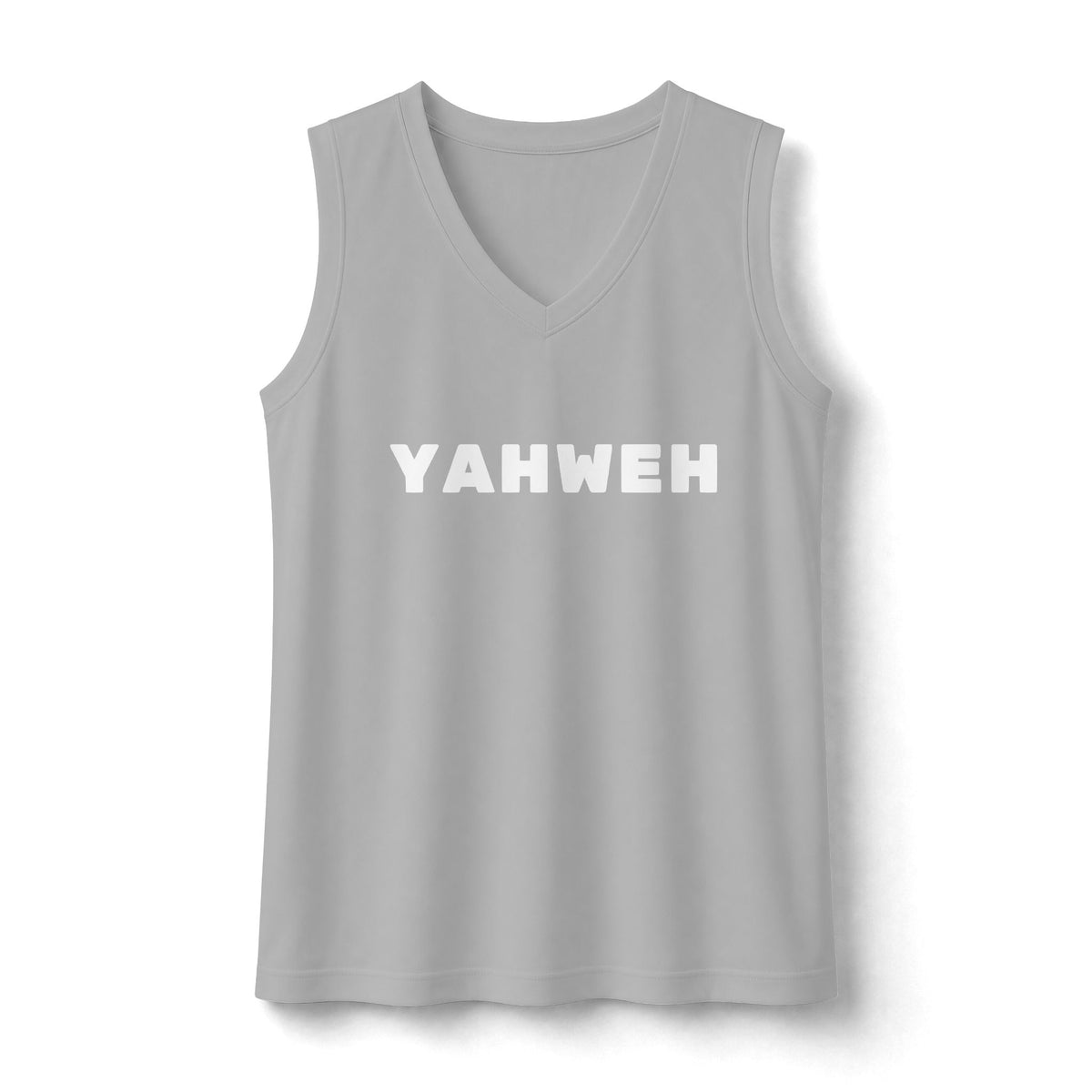 Yahweh V-Neck Tank Top — White letters Sports Sleeveless Tee