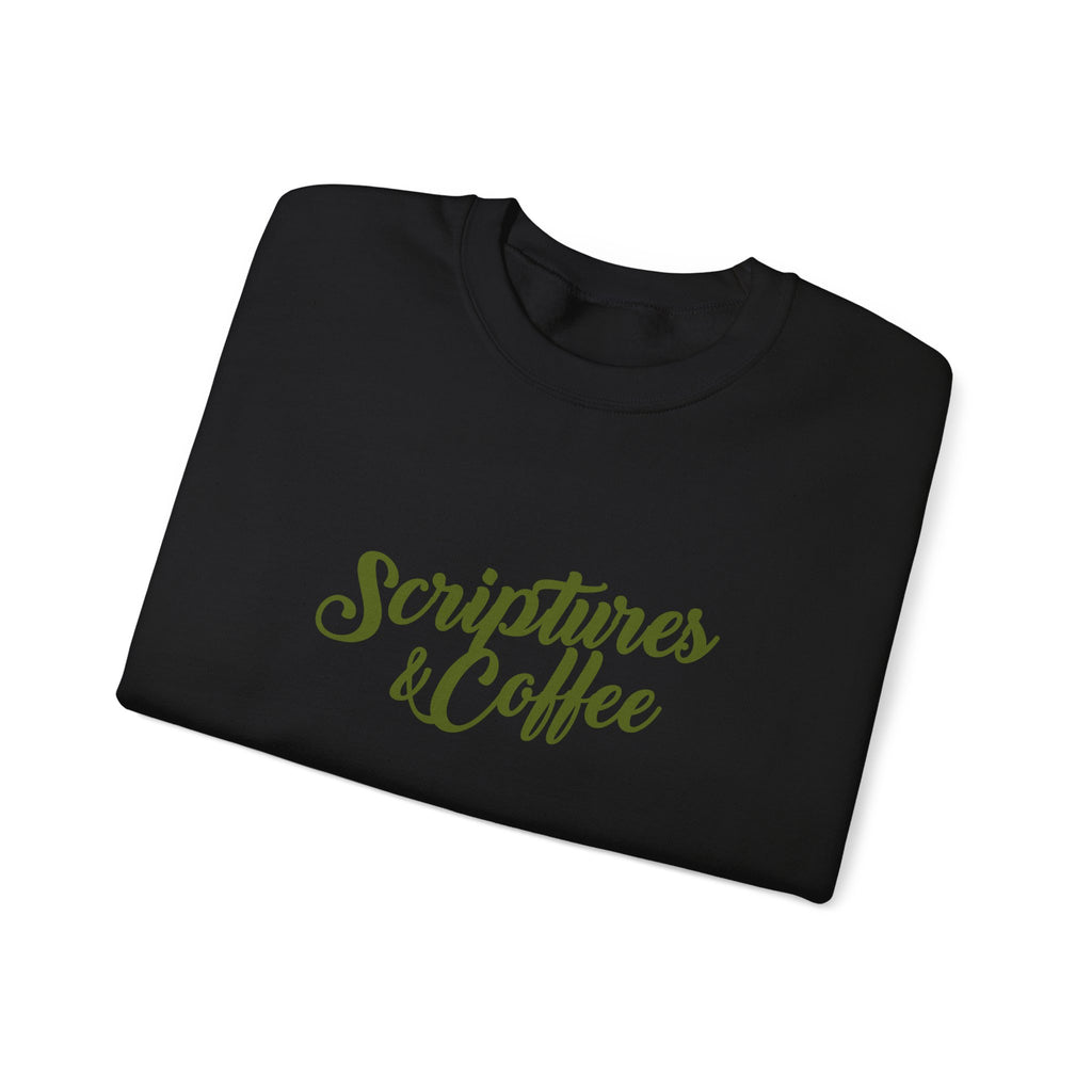 Scriptures & Coffee Crewneck Sweatshirt – Christian Faith & Coffee Graphic Pullover