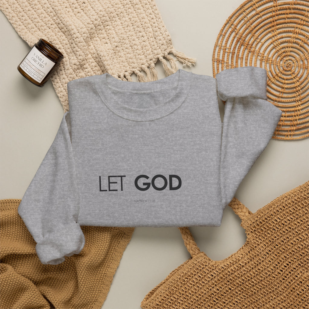 Let God Matthew 11:28 Crewneck Sweatshirt — Minimal Christian Faith Pullover