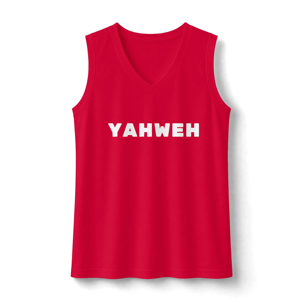 Yahweh V-Neck Tank Top — White letters Sports Sleeveless Tee
