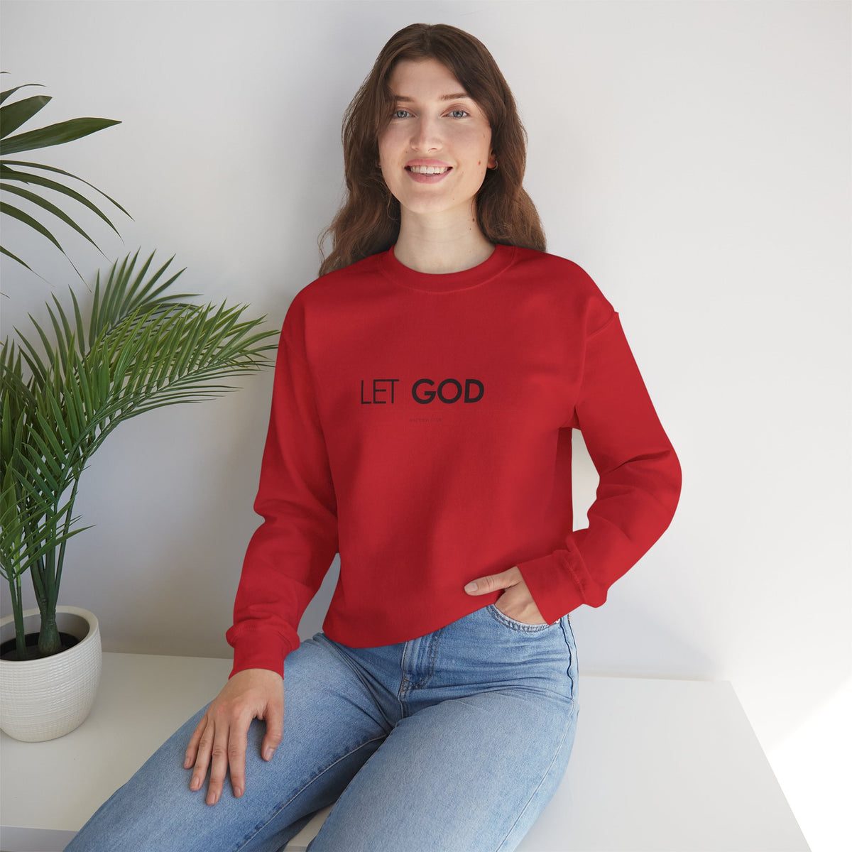 Let God Matthew 11:28 Crewneck Sweatshirt — Minimal Christian Faith Pullover