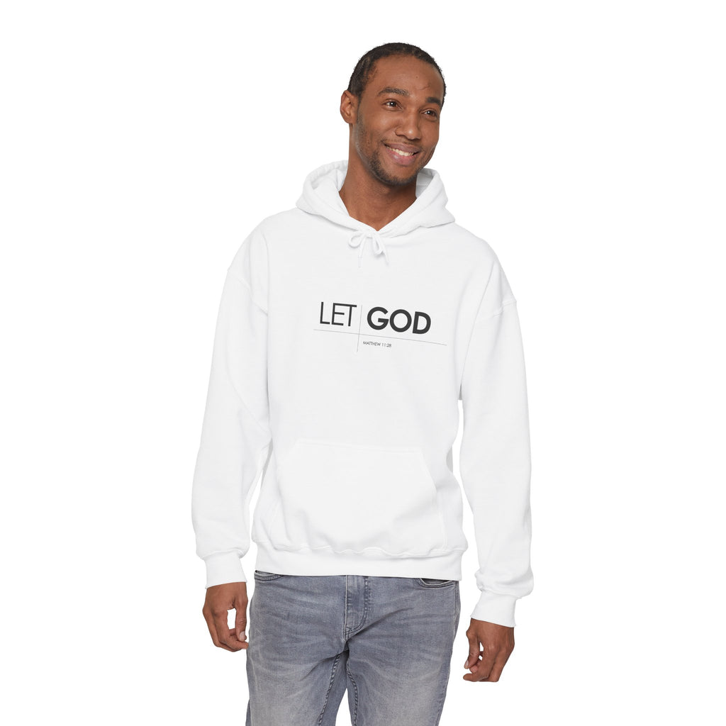 Let God, Matthew 11:28  Hoodie — Minimal Faith Graphic Pullover