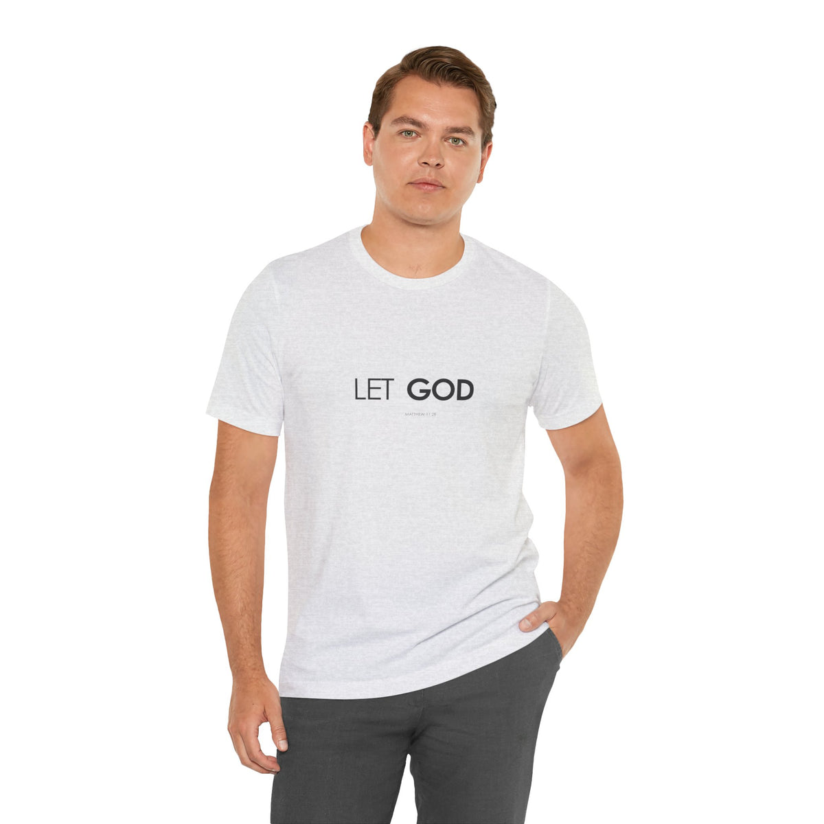 Let God, Matthew 11:28 T-Shirt — Minimal Christian Faith Tee