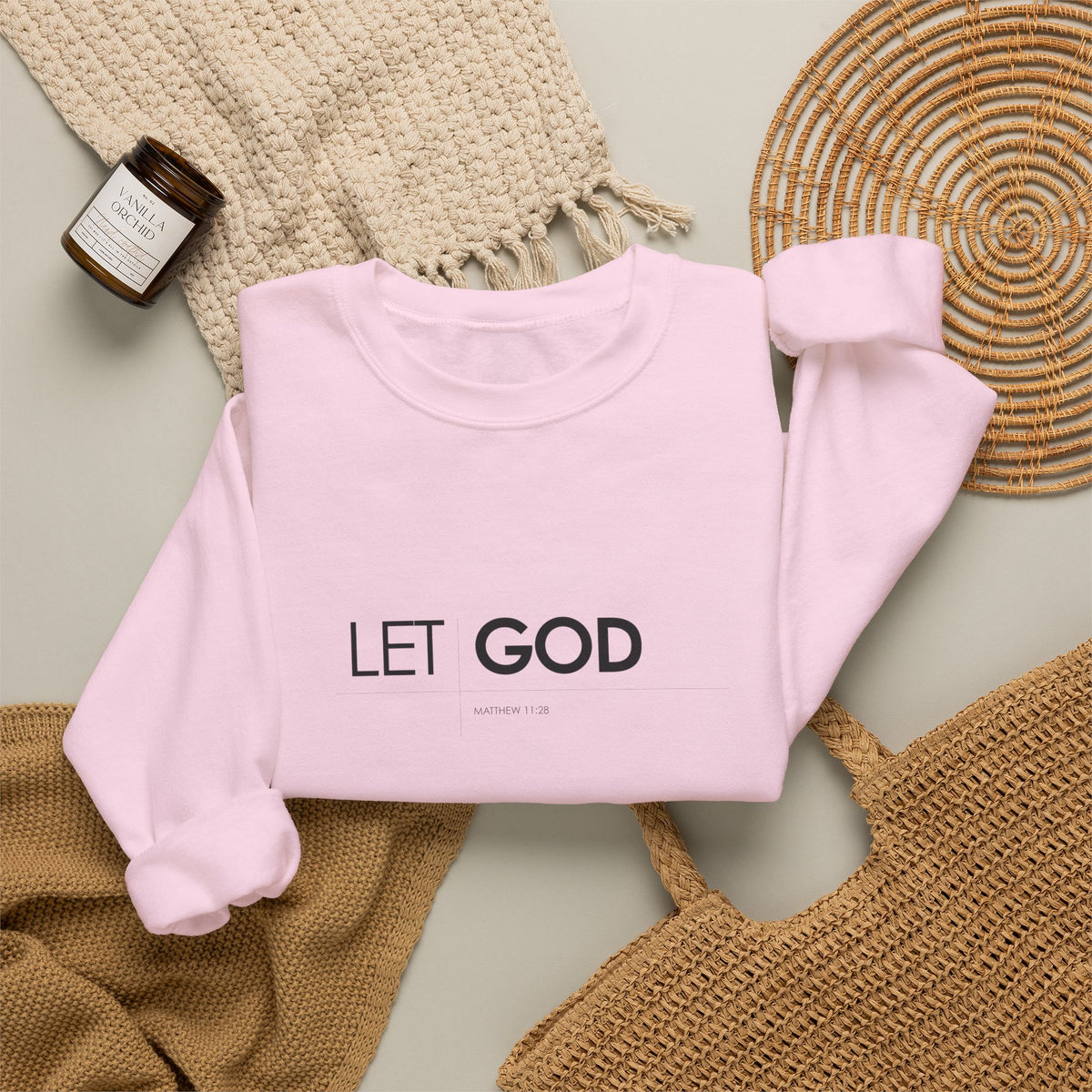 Let God Matthew 11:28 Crewneck Sweatshirt — Minimal Christian Faith Pullover