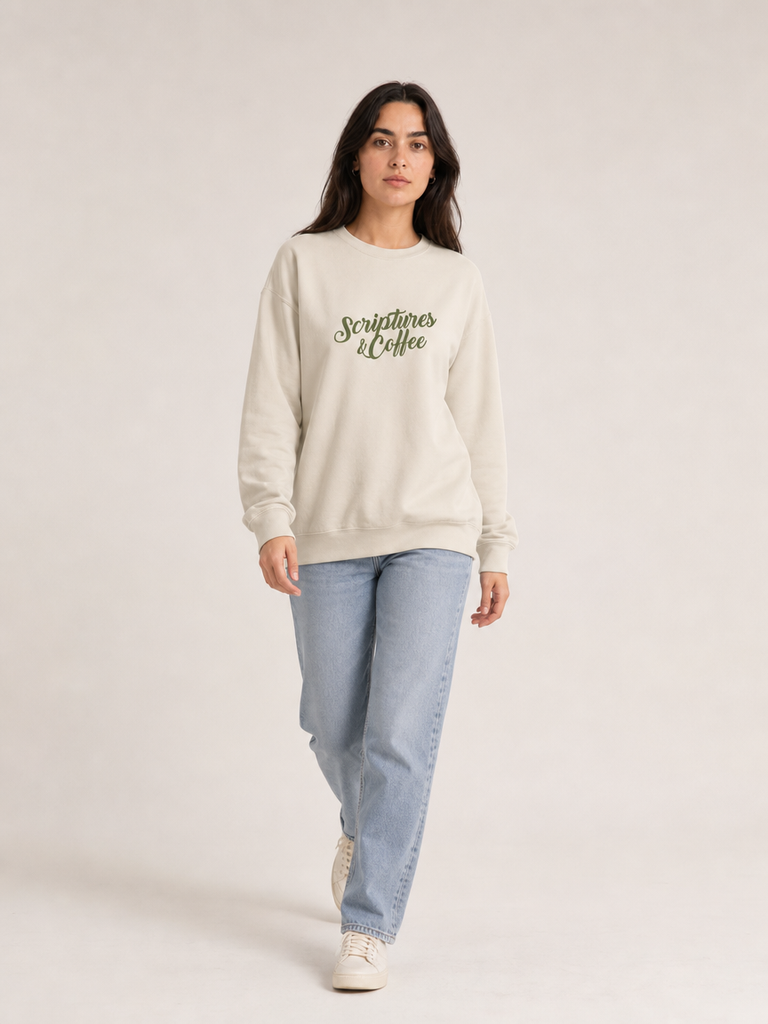 Scriptures & Coffee Crewneck Sweatshirt – Christian Faith & Coffee Graphic Pullover