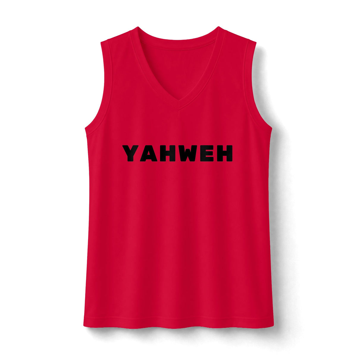 Yahweh V-Neck Sports Top — Black Letters Sleeveless Tee