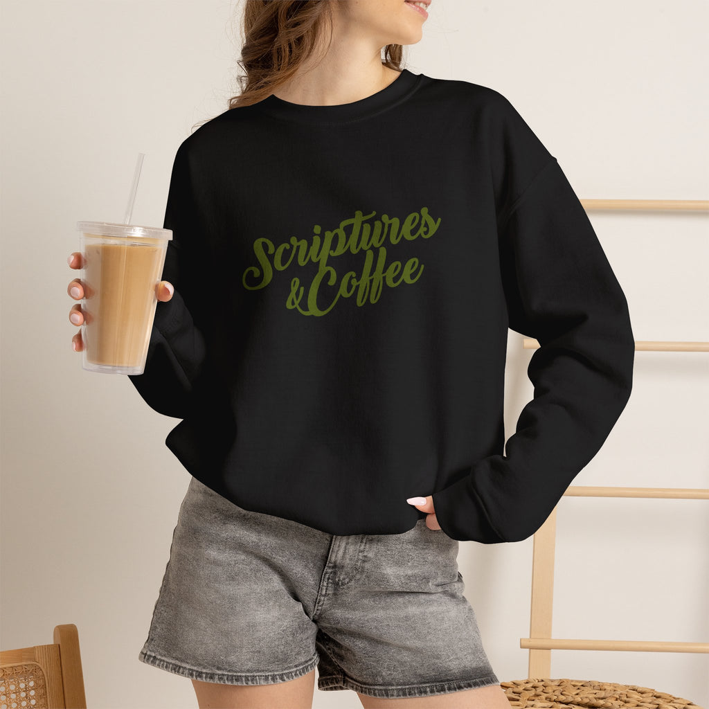 Scriptures & Coffee Crewneck Sweatshirt – Christian Faith & Coffee Graphic Pullover