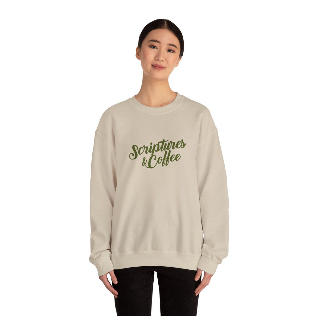 Scriptures & Coffee Crewneck Sweatshirt – Christian Faith & Coffee Graphic Pullover