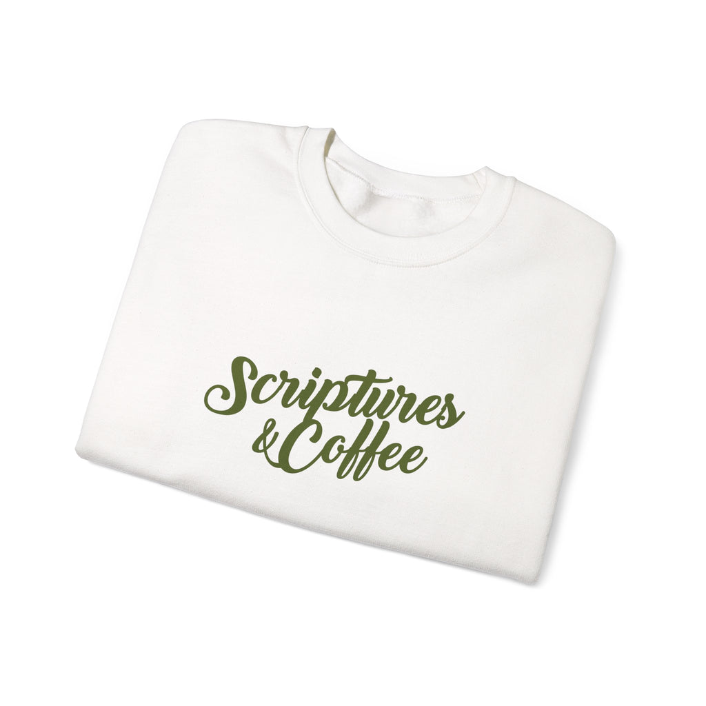 Scriptures & Coffee Crewneck Sweatshirt – Christian Faith & Coffee Graphic Pullover