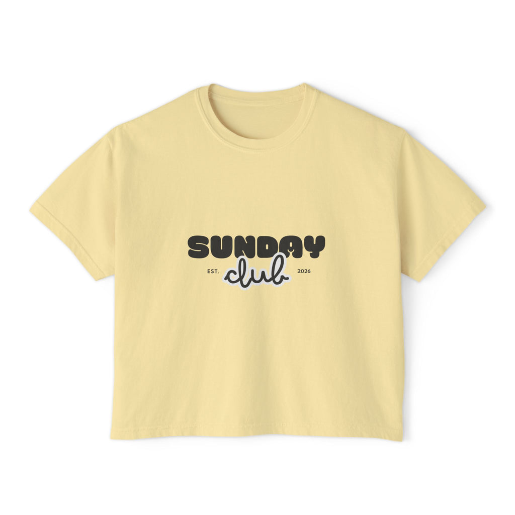 Sunday Club Women’s Boxy Tee — Casual Weekend Graphic Shirt