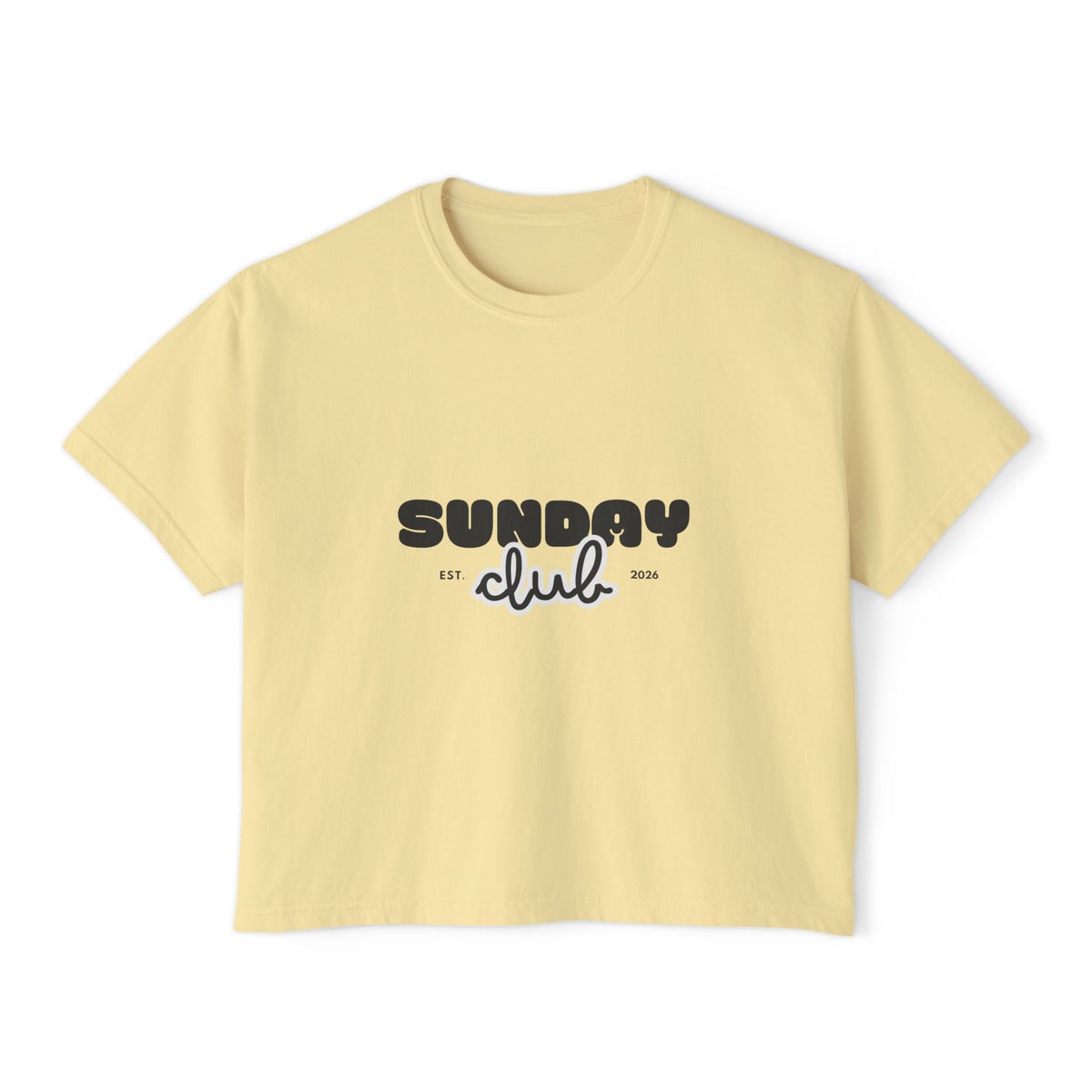 Sunday Club Women’s Boxy Tee — Casual Weekend Graphic Shirt