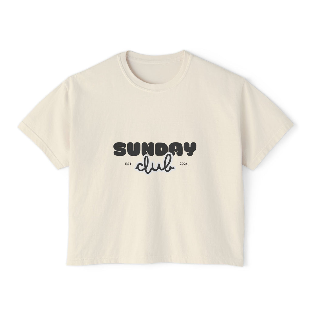 Sunday Club Women’s Boxy Tee — Casual Weekend Graphic Shirt