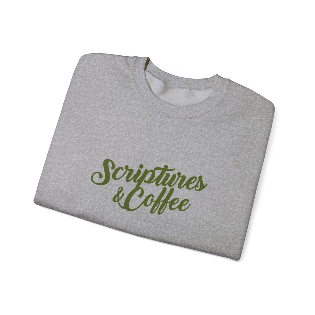 Scriptures & Coffee Crewneck Sweatshirt – Christian Faith & Coffee Graphic Pullover