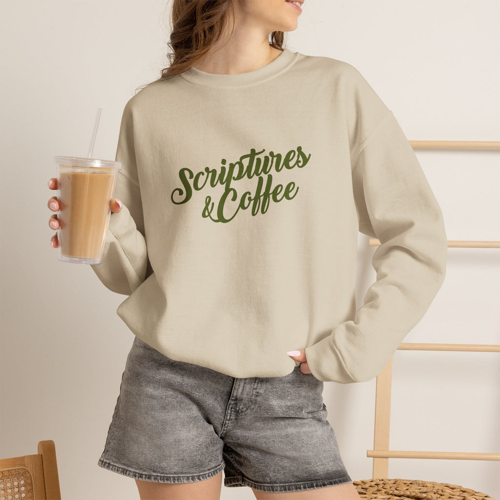 Scriptures & Coffee Crewneck Sweatshirt – Christian Faith & Coffee Graphic Pullover