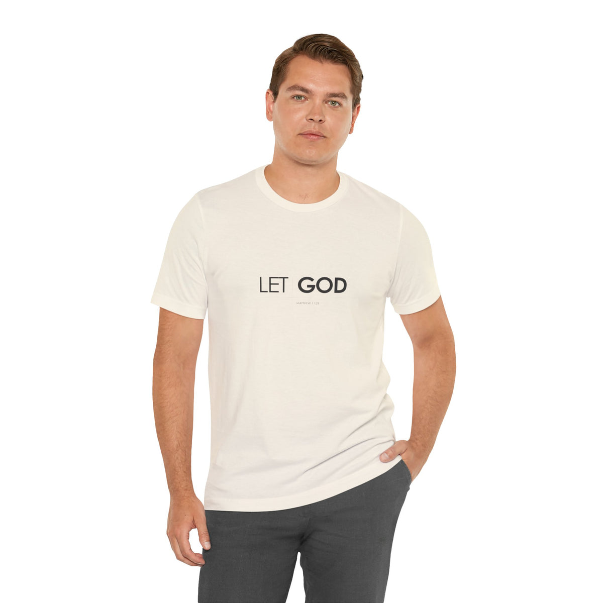 Let God, Matthew 11:28 T-Shirt — Minimal Christian Faith Tee