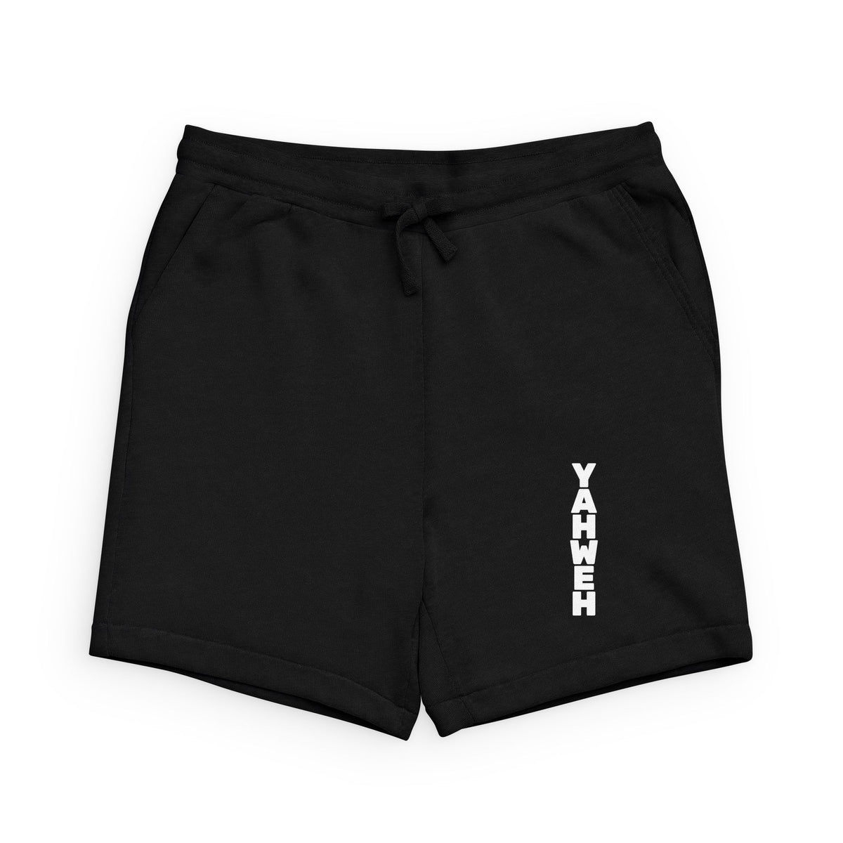 Yahweh Vertical Sweat Shorts — Christian Faith Black Fleece Shorts