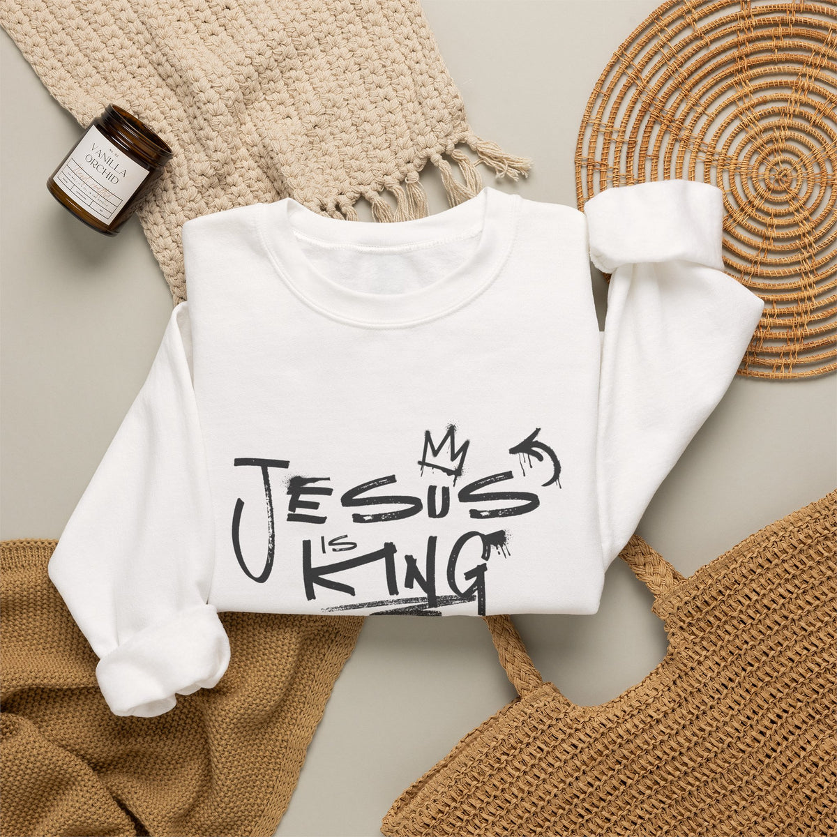 Jesus Is King Crewneck Sweatshirt — Faith-Inspired Graphic Pullover