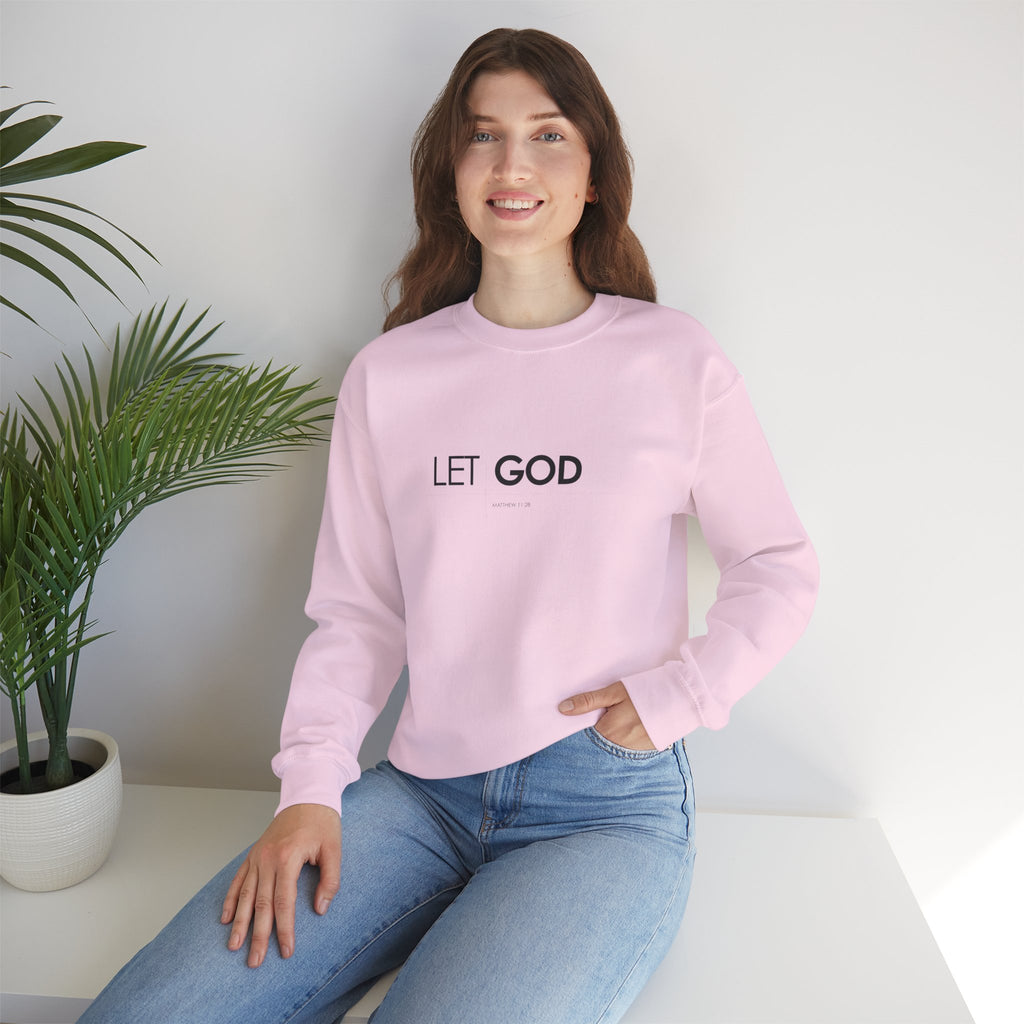 Let God Matthew 11:28 Crewneck Sweatshirt — Minimal Christian Faith Pullover