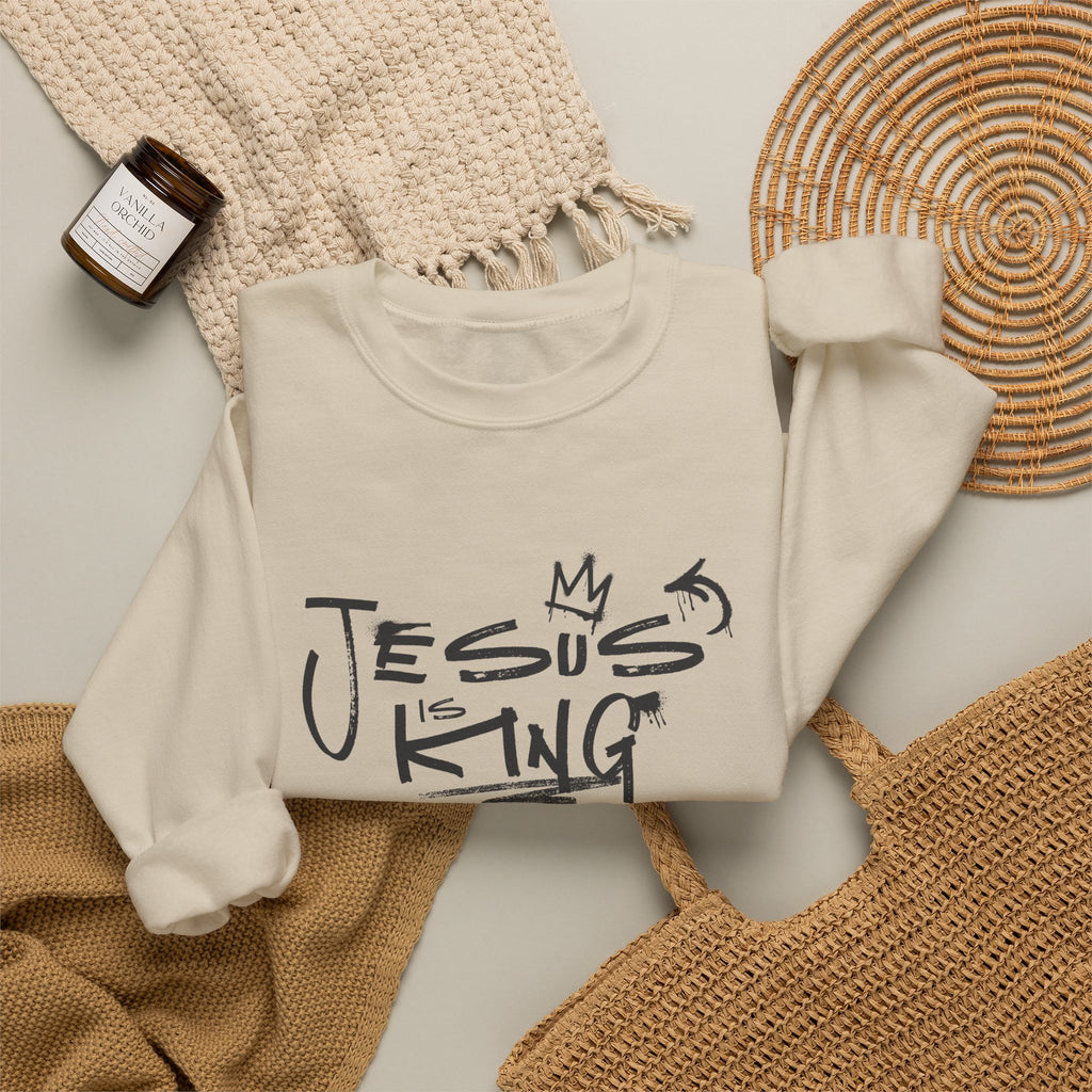 Jesus Is King Crewneck Sweatshirt — Faith-Inspired Graphic Pullover