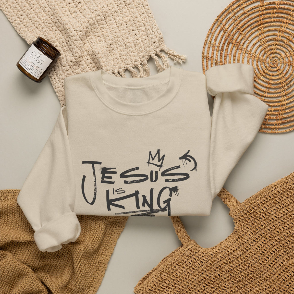 Jesus Is King Crewneck Sweatshirt — Faith-Inspired Graphic Pullover