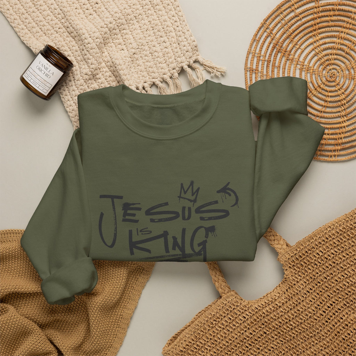 Jesus Is King Crewneck Sweatshirt — Faith-Inspired Graphic Pullover