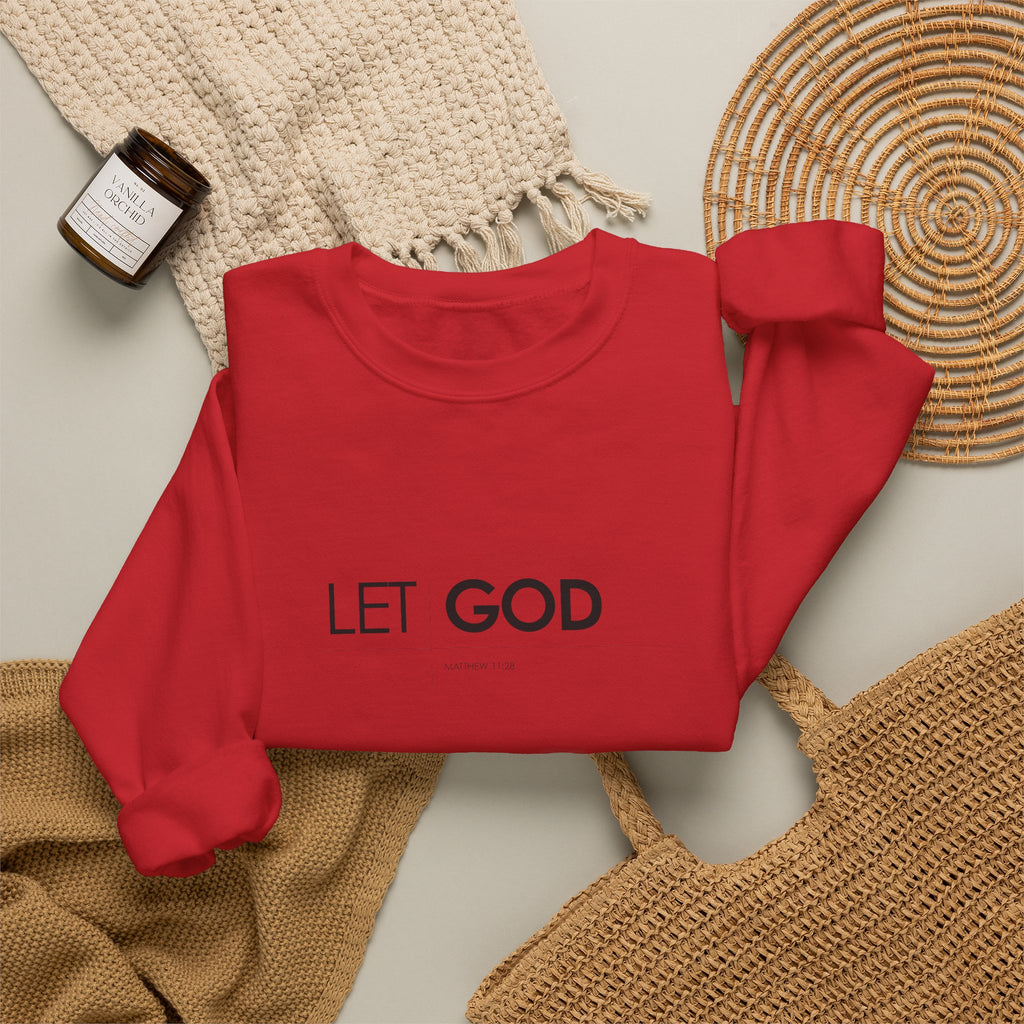 Let God Matthew 11:28 Crewneck Sweatshirt — Minimal Christian Faith Pullover