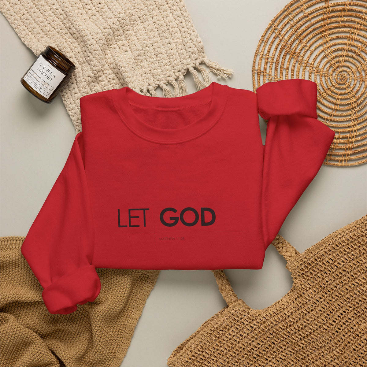 Let God Matthew 11:28 Crewneck Sweatshirt — Minimal Christian Faith Pullover