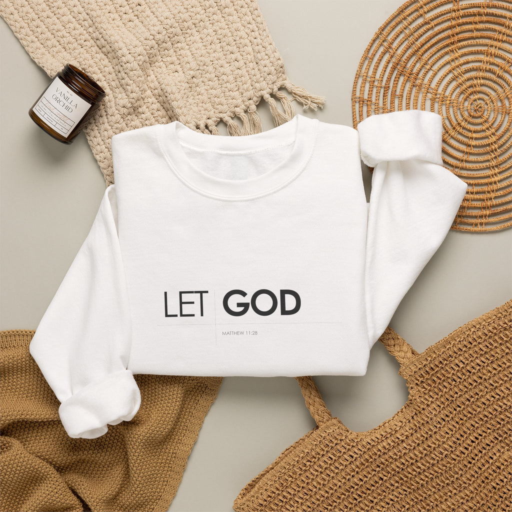 Let God Matthew 11:28 Crewneck Sweatshirt — Minimal Christian Faith Pullover
