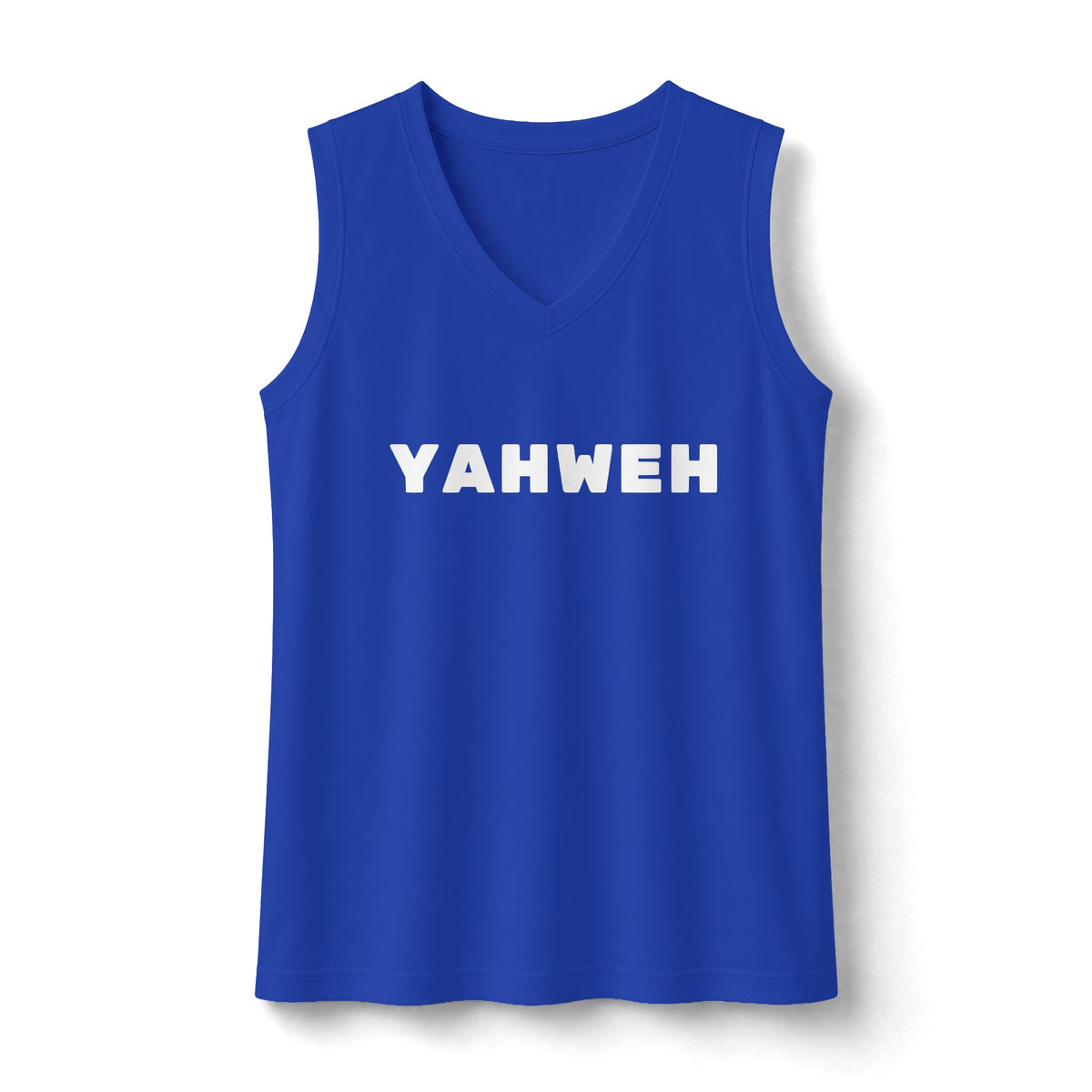Yahweh V-Neck Tank Top — White letters Sports Sleeveless Tee