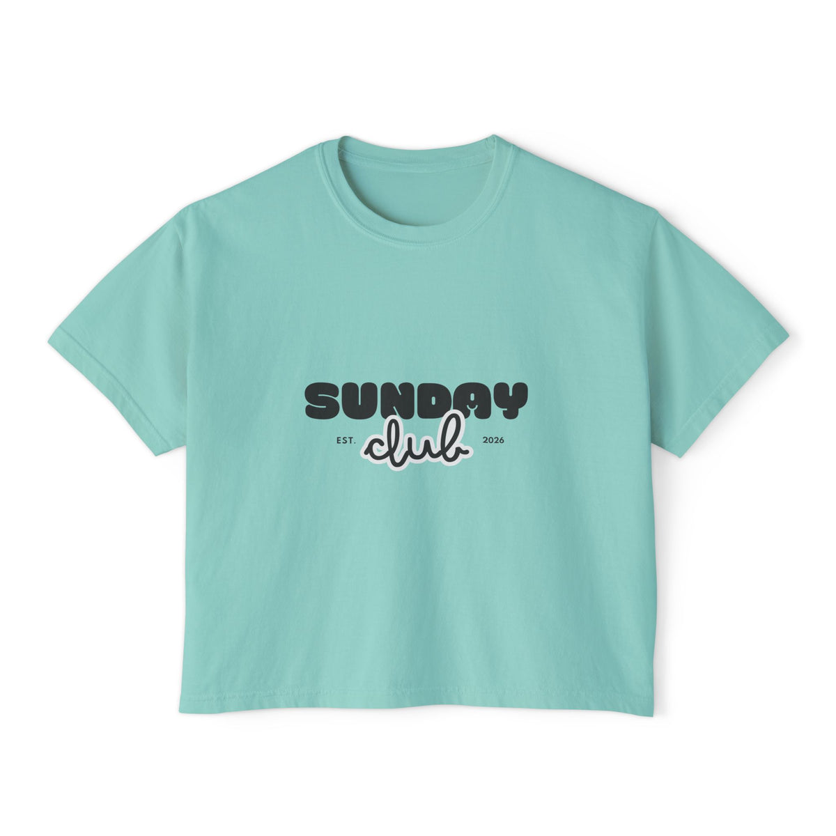 Sunday Club Women’s Boxy Tee — Casual Weekend Graphic Shirt
