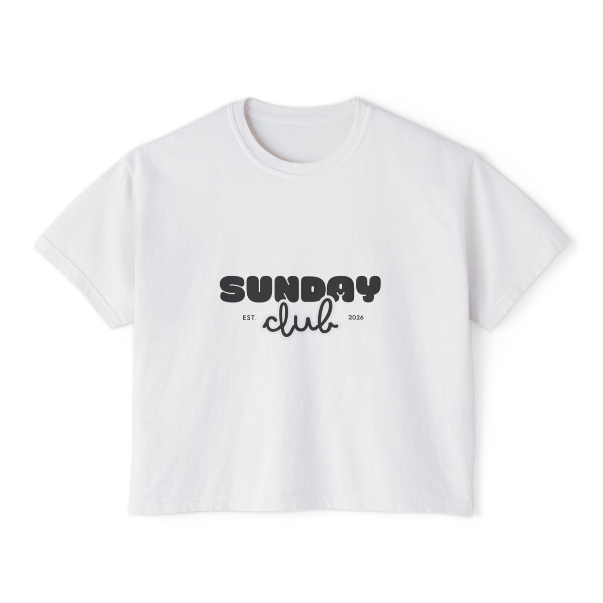Sunday Club Women’s Boxy Tee — Casual Weekend Graphic Shirt